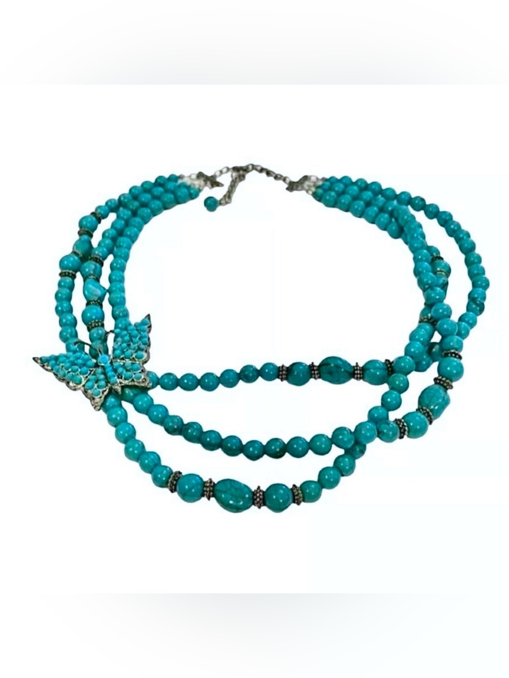 Turquoise Multi-Strand Butterfly Necklace